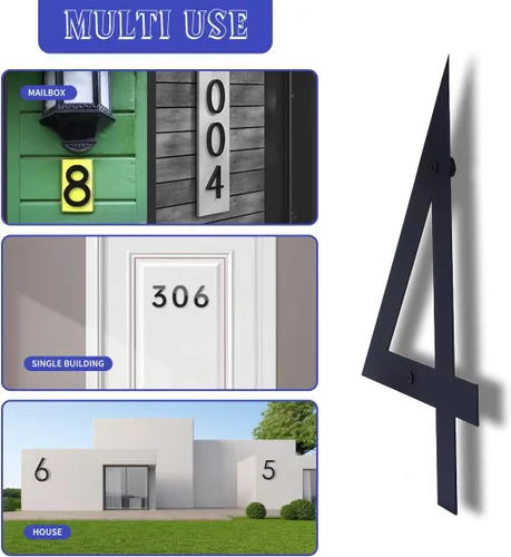 Miniatura 27 de Números de casa negros de metal moderno de 12 pulgadas para exterior, dirección flotante número 7 con kit de clavos para puerta
