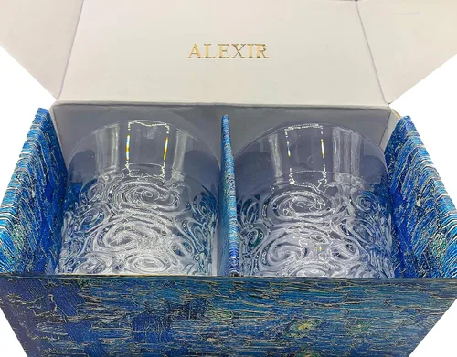 Miniatura 9 de ALEXIR Vasos de whisky - Juego de 2 vasos de alta calidad para los amantes del arte, cristalería de la serie Van Gogh como una pieza de arte