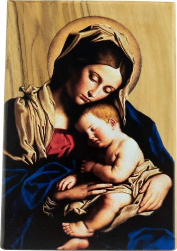 Miniatura 7 de Icono de la Virgen María Reina del Cielo de Israel, decoración de madera de olivo de Tierra Santa, placa de madera religiosa de pie sagrada, arte
