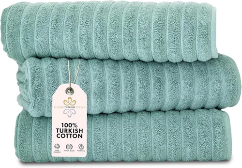 Miniatura 46 de Classic Turkish Towels - Juego de toallas de baño de algodón extragrande de alta calidad, gruesas y absorbentes, toallas de baño de lujo acanaladas