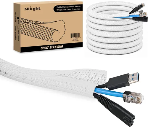 Miniatura 11 de Nilight - Funda para cable, fundas de gestión de cable de 10 pies - 1/2 pulgada, funda trenzada, telar de alambre autoenvolvente dividido