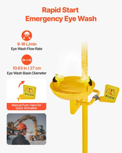 Miniatura 5 de VEVOR Estación de lavado de ojos de ducha de emergencia, 34.25 x 15.75 x 91.73 pulgadas, combinación de lavado de ojos y ducha de acero inoxidable