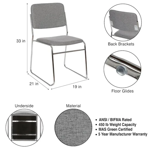 Miniatura 3 de OEF Furnishings OEF8652/2 Silla apilable acolchada de tela de grado comercial (gris clásico, paquete de 2)