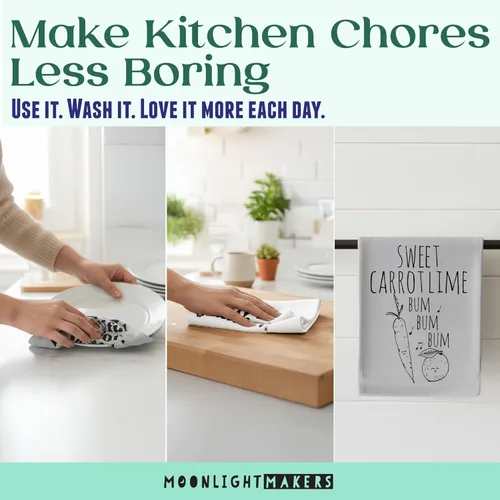 Miniatura 3 de Moonlight Makers Divertidas toallas de cocina con temática de queso, paños de cocina decorativos hechos a mano de algodón, paño de té absorbente