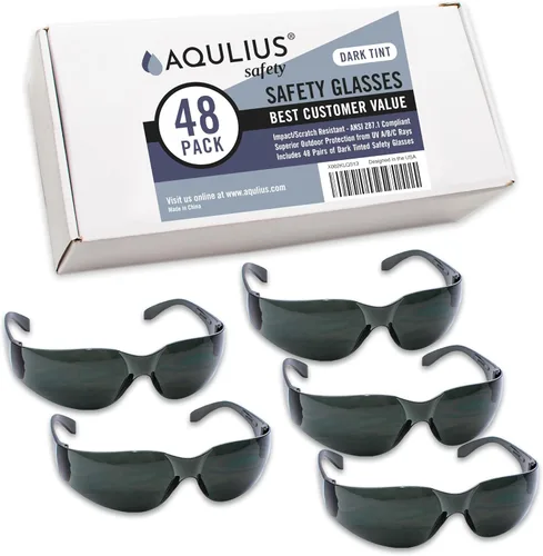 Aqulius Gafas y gafas de seguridad, paquete de 48 unidades, policarbonato tintado envolvente, resistentes a los rayos UV y antiniebla, resistentes a