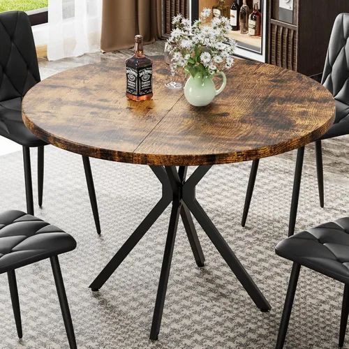 Miniatura 2 de Mesa de comedor redonda: mesa marrón moderna de 39 pulgadas con base en X negra para 4-5 personas, perfecta para espacios pequeños y apartamentos