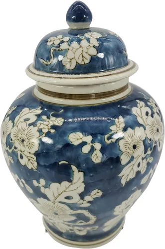 Miniatura 3 de Galt International Tarro de jengibre chinoiserie de flores azules y blancas de 12 pulgadas con tapa de jengibre, tarro decorativo de almacenamiento