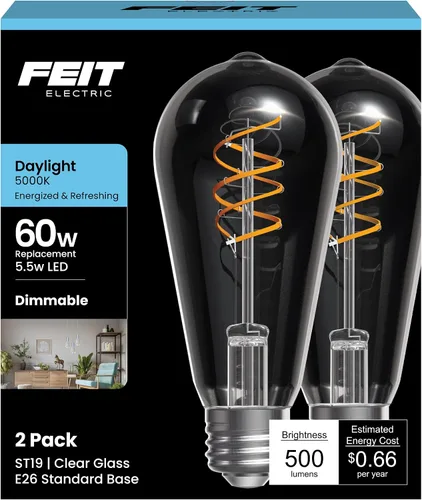 Miniatura 11 de Feit Electric ST19 - Bombilla LED vintage, equivalente a 60 W, luz cálida de 2100 K, filamento en espiral, vidrio ámbar, regulable, bombilla