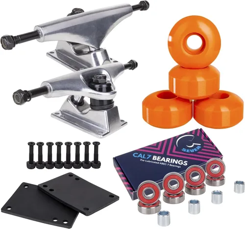 Miniatura 4 de Camiones Cal 7 de 4.803 in con ruedas, cojinetes y herrajes Camión negro + ruedas Speedway blancas