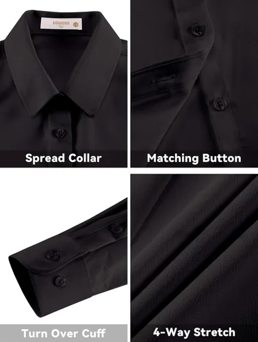 Miniatura 5 de Camisas con botones para mujer, camisas de vestir de manga larga, elásticas, sin arrugas, para el trabajo, blusas casuales de oficina