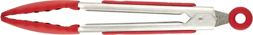 Tovolo Pinzas pequeñas con puntas de silicona de 8.25 pulgadas para servir aperitivos, ensaladas, pinzas de metal de acero inoxidable para cocinar,