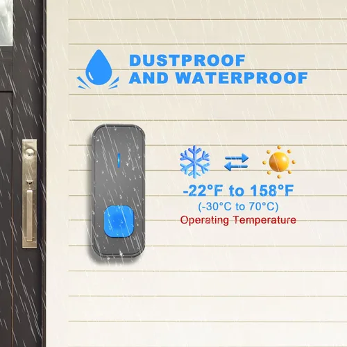 Miniatura 5 de SURFOU Timbre inalámbrico, impermeable, fácil instalación, rango de 1300 pies, 55 campanillas, 5 niveles de volumen ajustables, flash LED