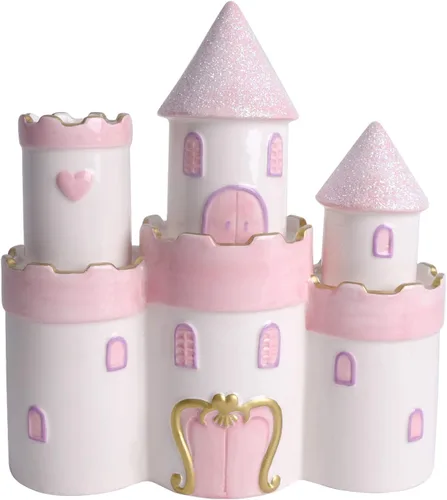 Vencer Alcancía grande de cerámica de castillo de princesa para niñas y niños, alcancía para niños, alcancía para niños, rosa, gran juguete de