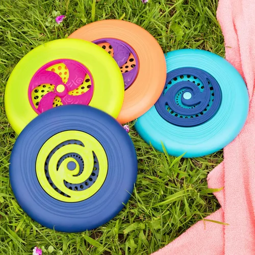 Miniatura 8 de B. toys Juego de discos voladores - 4 discos voladores coloridos - Deportes al aire libre y juegos para niños - Juego de discos para patio trasero