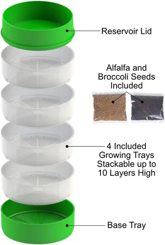 Miniatura 3 de KITCHEN CROP Germinador de semillas de lujo con 4 bandejas de cultivo y 1 paquete de semillas, semillas de alfalfa, cultiva brotes fácilmente