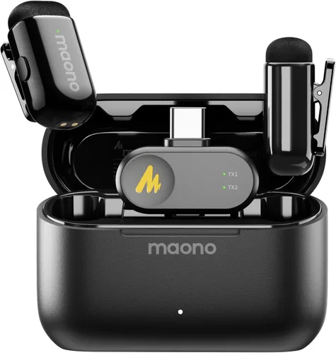 Miniatura 12 de MAONO Wave T1 Mini micrófono inalámbrico Lavalier para iPhone/Android, cancelación de ruido, filtro de voz AI, 30 horas utilizado con estuche