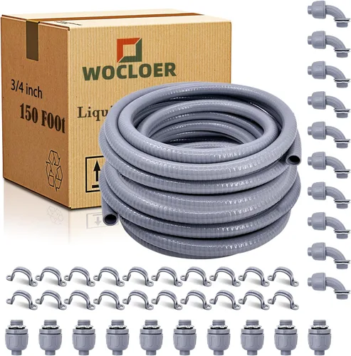 Miniatura 10 de Conducto hermético a líquidos de 1 pulgada y 25 pies, kit de conector y conducto eléctrico flexible no metálico hermético a líquidos, con 5