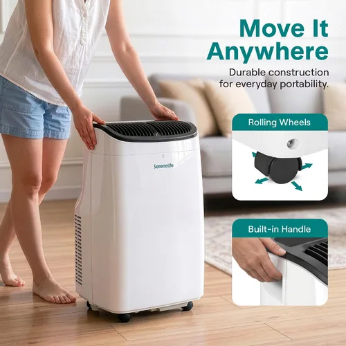 Miniatura 5 de SereneLife Aire acondicionado portátil de 8,000 BTU con deshumidificador y ventilador, unidad de CA portátil con WiFi para control de clima de área