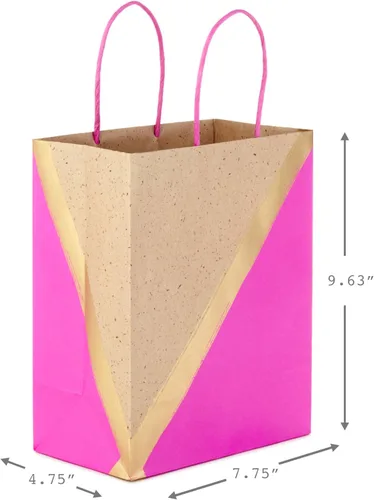 Miniatura 3 de Hallmark Bolsas de regalo de papel medianas de 9 pulgadas, paquete de 8 (rosa y kraft) para el día de San Valentín, Pascua, cumpleaños, día
