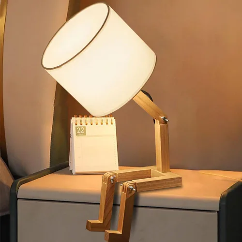 Miniatura 10 de Bonita lámpara de escritorio, lámparas de mesa de robot regulables, lámparas de noche de madera para dormitorio, estudio, oficina, sala de estar