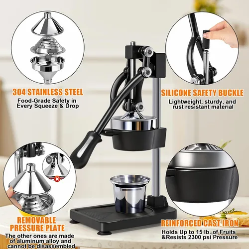Miniatura 3 de Exprimidor manual de cítricos de hierro fundido, prensa manual comercial, exprimidor de encimera resistente para jugo de limón naranja fresco, fácil