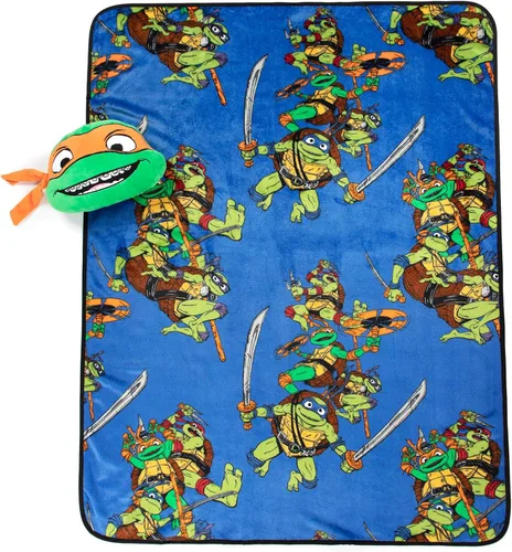 Miniatura 2 de Jay Franco Nickelodeon Teenage Mutant Ninja Turtles Mutant Mayhem Michaelangelo Nogginz - Juego de manta y almohada de felpa de 40 x 50 pulgadas