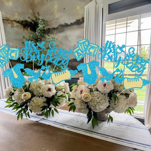 Miniatura 5 de Gyufise 12 piezas varillas para centro de mesa de baby shower con purpurina, atadura de un solo uso, corazón de amor, oh bebé, revelación de género