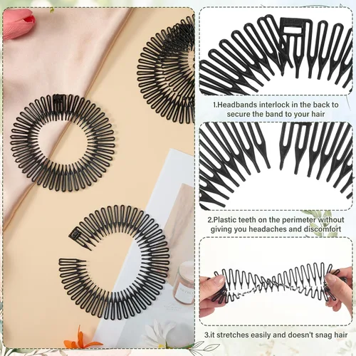 Miniatura 3 de Shappy 9 piezas de peine elástico circular completo de plástico flexible peine de círculo elástico diadema para el cabello para mujeres y niñas