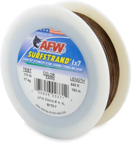 Miniatura 58 de Surfstrand Bare 1x7 Cable Líder de Acero Inoxidable - Línea Líder de Pesca para Agua Salada, 20lb Test - 325lb Test en Brillante, Camuflaje