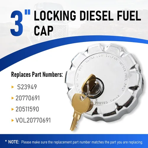 Miniatura 3 de 20770691 Tapa de combustible con bloqueo de 3 pulgadas (2 unidades), compatible con modelos de camiones pesados Volvo VN/VNL, tapa de depósito