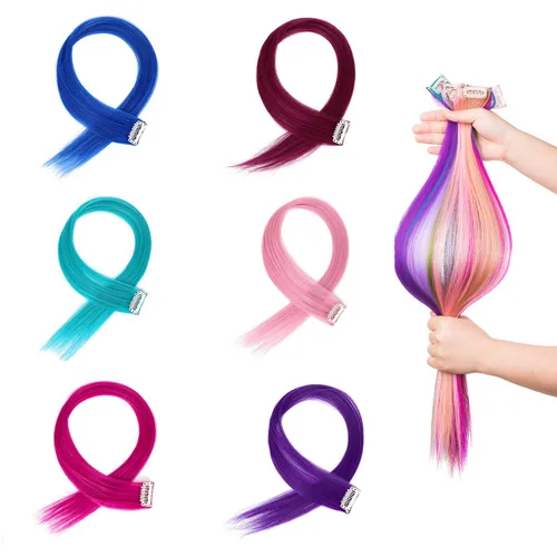 Miniatura 7 de Extensiones de cabello sintético lacio y sintético con clip de 24 pulgadas, para mujeres y niñas, regalo para fiestas, cosplay, rosa