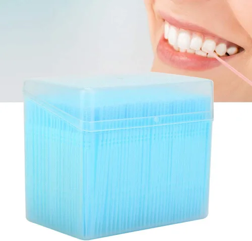 Miniatura 2 de 1100pcs Double Head Plastic Toothpick, Teeth Cleaning Tooth Picks Oral Care Floss Pick Floss Interdental Brush with Box (Blue)