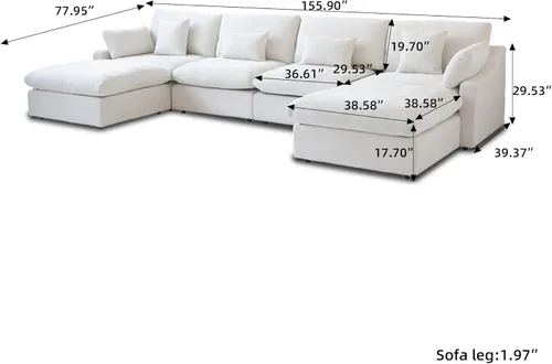 Miniatura 3 de WJShome Sofá modular modular para sala de estar, sofá en forma de U relleno de plumón de 160 pulgadas con otomana, modernos sofás convertibles de 6