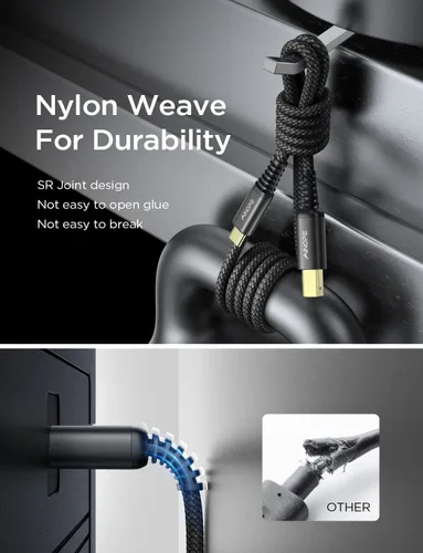 Miniatura 4 de AINOPE Cable de impresora USB C de 6.6 pies, negro, trenzado de nailon, para Yamaha, piano digital Casio, teclado, hp, hermano, impresoras Canon