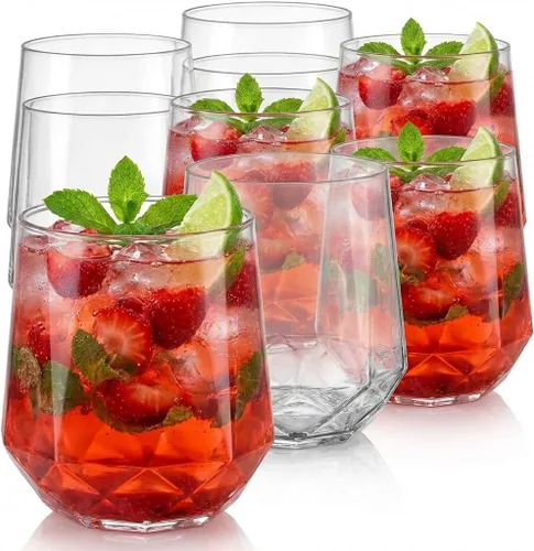 Miniatura 18 de Oojami 40 vasos de 12 onzas irrompibles de plástico sin tallo, para vino, champán, whisky, elegantes, duraderos, desechables, para interiores y negro