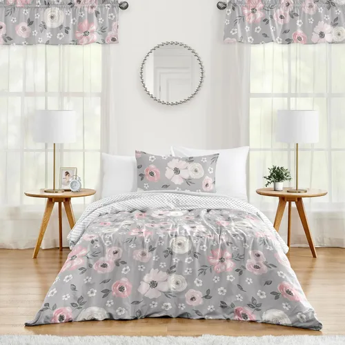 Miniatura 2 de Sweet Jojo Designs Juego de edredón individual de 2 piezas (gris acuarela floral) para niñas, adolescentes y niños, ropa de cama en una bolsa