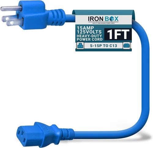 Miniatura 19 de IronBox Electric - Cable de alimentación de servicio pesado 5-15P a C13 - Cable de 3 clavijas 15A 125V 14/3 SJT para PC - Cable para computadora
