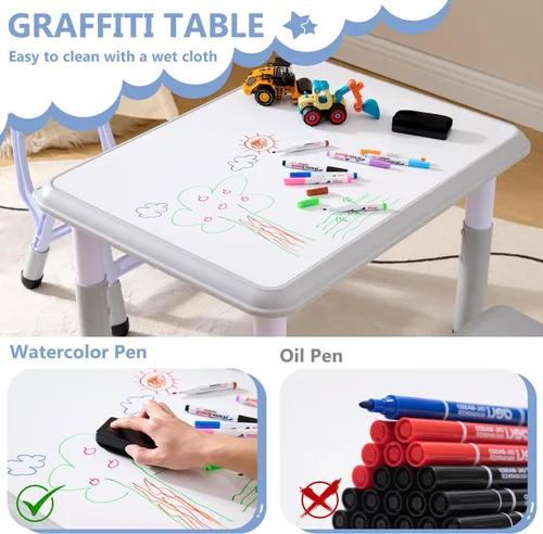 Miniatura 4 de Set de mesa y sillas para niños GTOLV (2 sillas), juego de mesa y sillas ajustables en altura para niños de 3 a 8 años con escritorio para grafiti