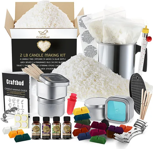 CraftBud Kit de fabricación de velas, kit de fabricación de velas de soja de 58 piezas, kit completo para hacer velas, el mejor kit para hacer velas