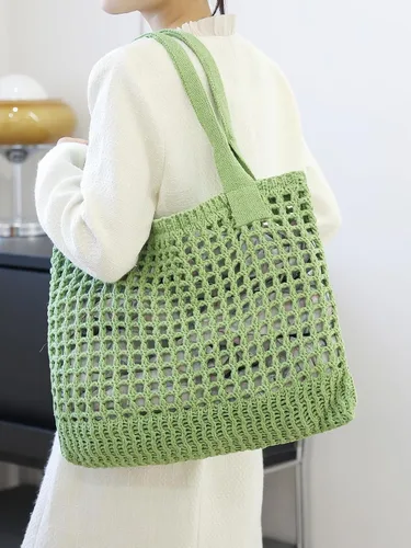 Miniatura 56 de ENBEI Bolsa de playa para mujer, diseño hueco de punto de ganchillo, elegante para la playa, viajes y uso diario