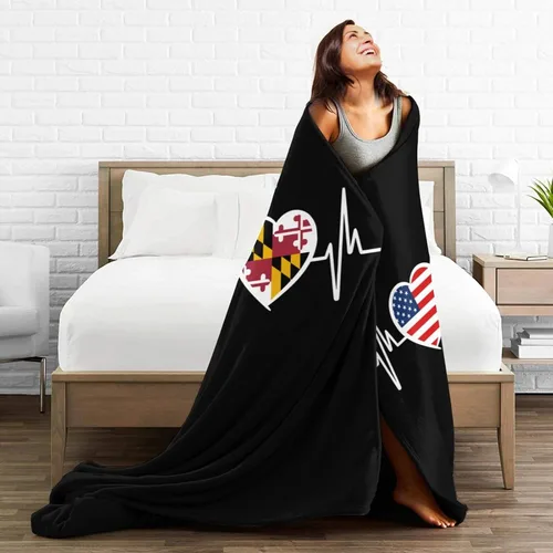 Miniatura 5 de Manta de franela cálida y ultrasuave con la bandera de Estados Unidos y Maryland, manta negra para todas las estaciones, decoración del hogar