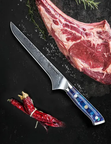 Miniatura 5 de Cuchillo de filete de 7 pulgadas, VG10 Damasco cuchillo para deshuesar peces con mango de resina - Serie Xuan (azul zafiro)