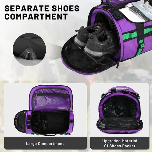 Miniatura 19 de MIER Mochila deportiva grande con compartimento para zapatos, resistente y resistente al agua, azul marino, 45L