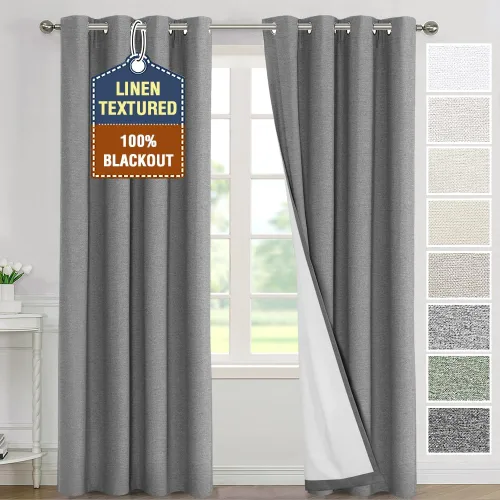 Miniatura 36 de H.VERSAILTEX - Cortinas 100% opacas con aislamiento térmico, texturizadas, de lino, con bloqueo de calor y luz completa, p/sala de estar y Roble