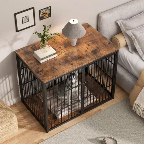 Miniatura 5 de Mueble de jaula para perros XXL de 48" con 3 puertas, jaula de madera combinada para mascotas, perrera resistente de interior para perros medianos a