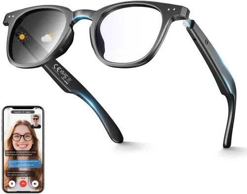 Miniatura 8 de Gafas de traducción AI unisex con más de 140 idiomas, lentes inteligentes Bluetooth con micrófono y altavoces integrados, interruptor de pasillo