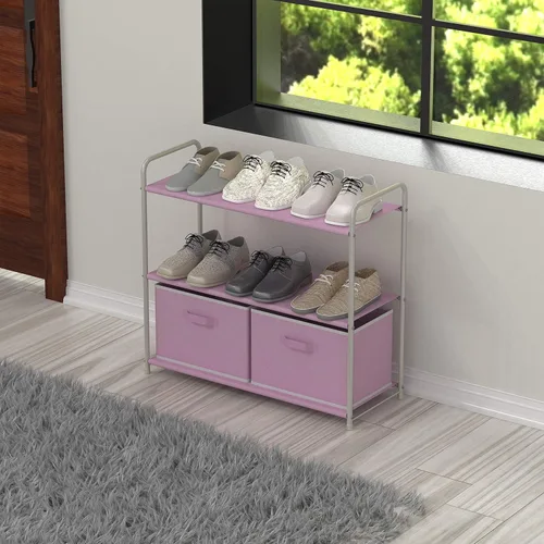 Miniatura 2 de Simple Houseware - Armario de almacenamiento de 3 niveles con 2 cajones, rosa