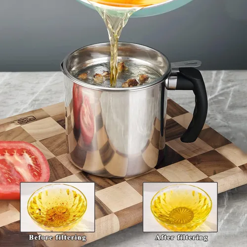 Miniatura 7 de Berglander Recipiente de grasa de tocino con colador de 47 oz/1.4 L, recipiente de almacenamiento de aceite de acero inoxidable con filtro de malla