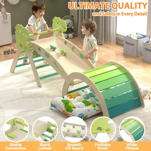 Miniatura 6 de Set de Triángulo Pikler con Cojín 9 en 1 Juguetes de Escalada para Niños Pequeños 1-3 Gimnasio de Escalada Interior para Bebés Juguetes Montessori