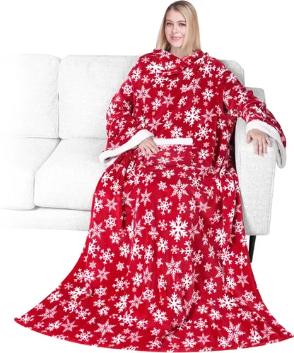 Miniatura 32 de PAVILIA Manta de forro polar con mangas para mujeres y hombres adultos, manta portátil cálida y suave, acogedora con bolsillo para abrazarse, manta
